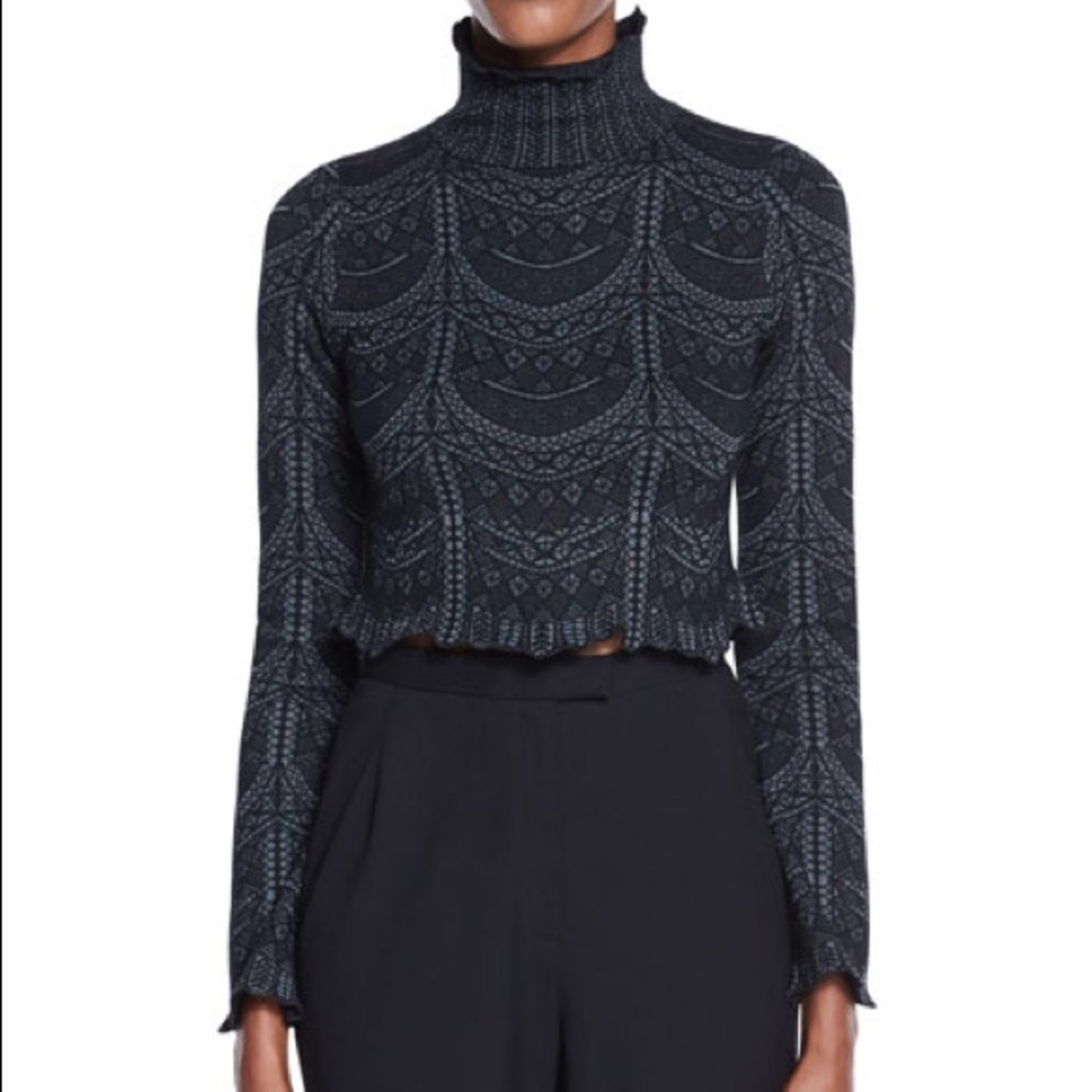 5à7 Phoebe Lace-Print Turtleneck Top, Black